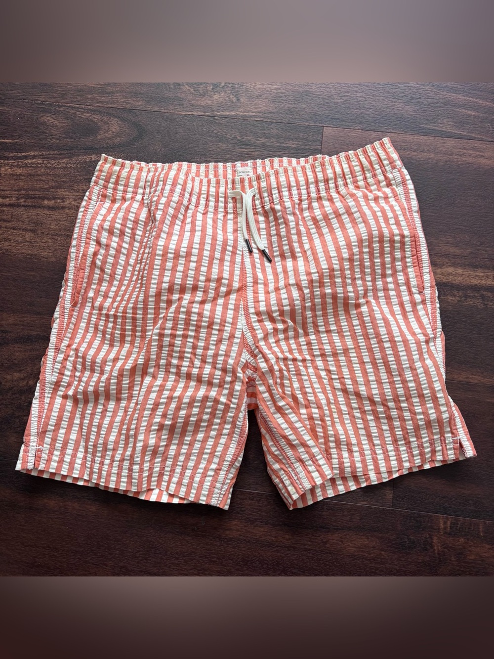 Jcrew seersucker Crewcuts orange and White Striped Swim Trunks